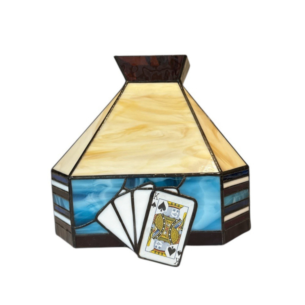 Vintage Lamp Shade Poker Tiffany One of Kind Handmade Stained Glass King Themed